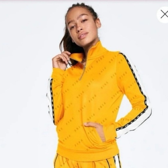 PINK Victoria's Secret Yellow Ultimate Quarter Zip Track Jacket Size Large L - Picture 1 of 7